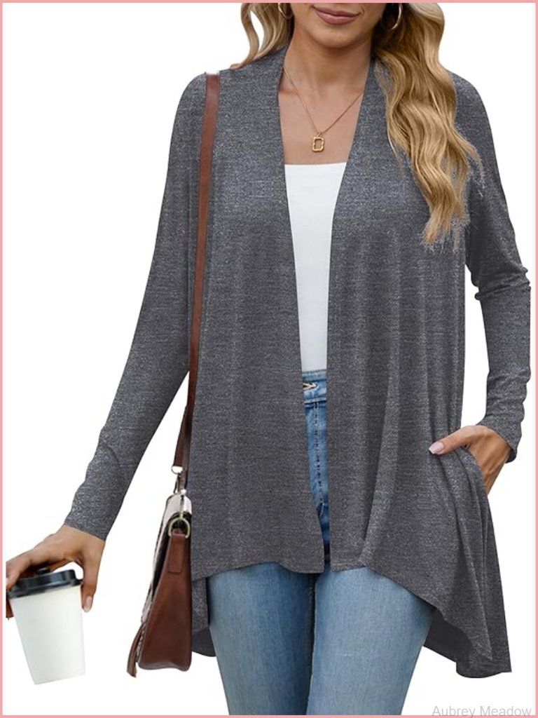Open Front Long Sleeve Drape Cardigan With Pockets